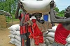 Affamés, ces Sud-Soudanais acceptent avec reconnaissance les sacs contenant 50 kilos de sorgho. (csi)