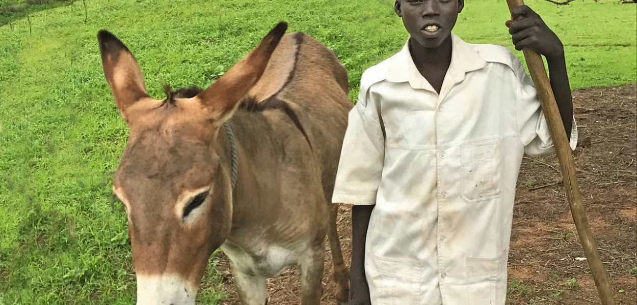 Lors de notre première rencontre, Diing Lual Kiir nous présente son âne qui l’a ramené au Soudan du Sud. Son seul soutien était alors un long bâton. (csi)